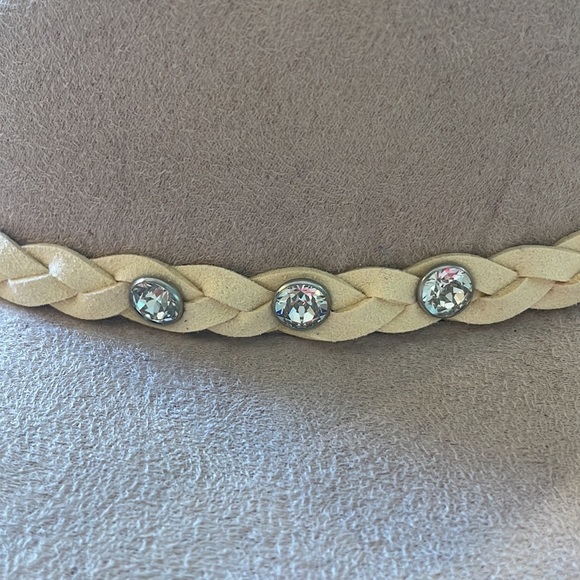 Glitzy Bella Women’s Suede Hat, Beige with Creme braid & crystal embellishments - Picture 9 of 10